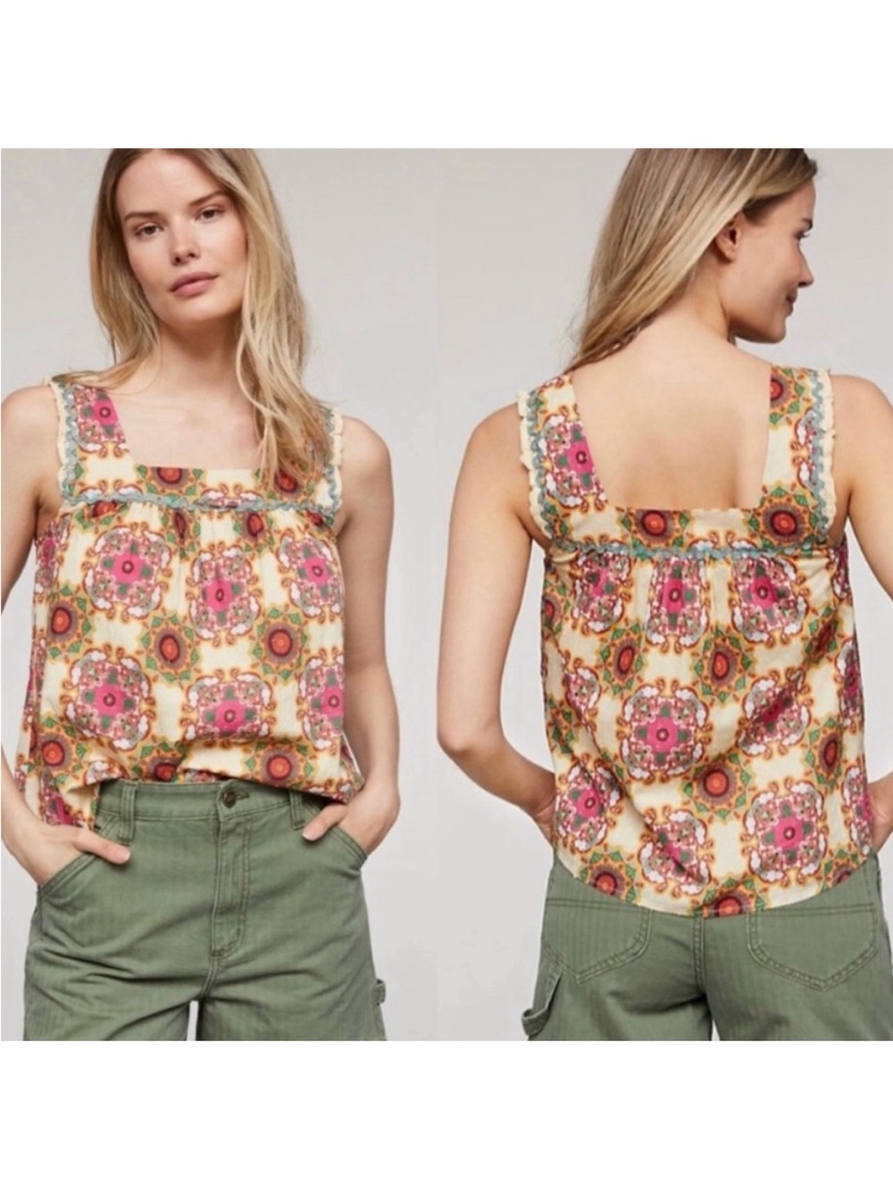 Anthropologie let me be floral swing tank top sz 2 boho